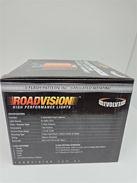 Roadvision LED Beacon Revolver Mini 10-30V Amber Fixed Mount 15W 5 Function SAE Class 1