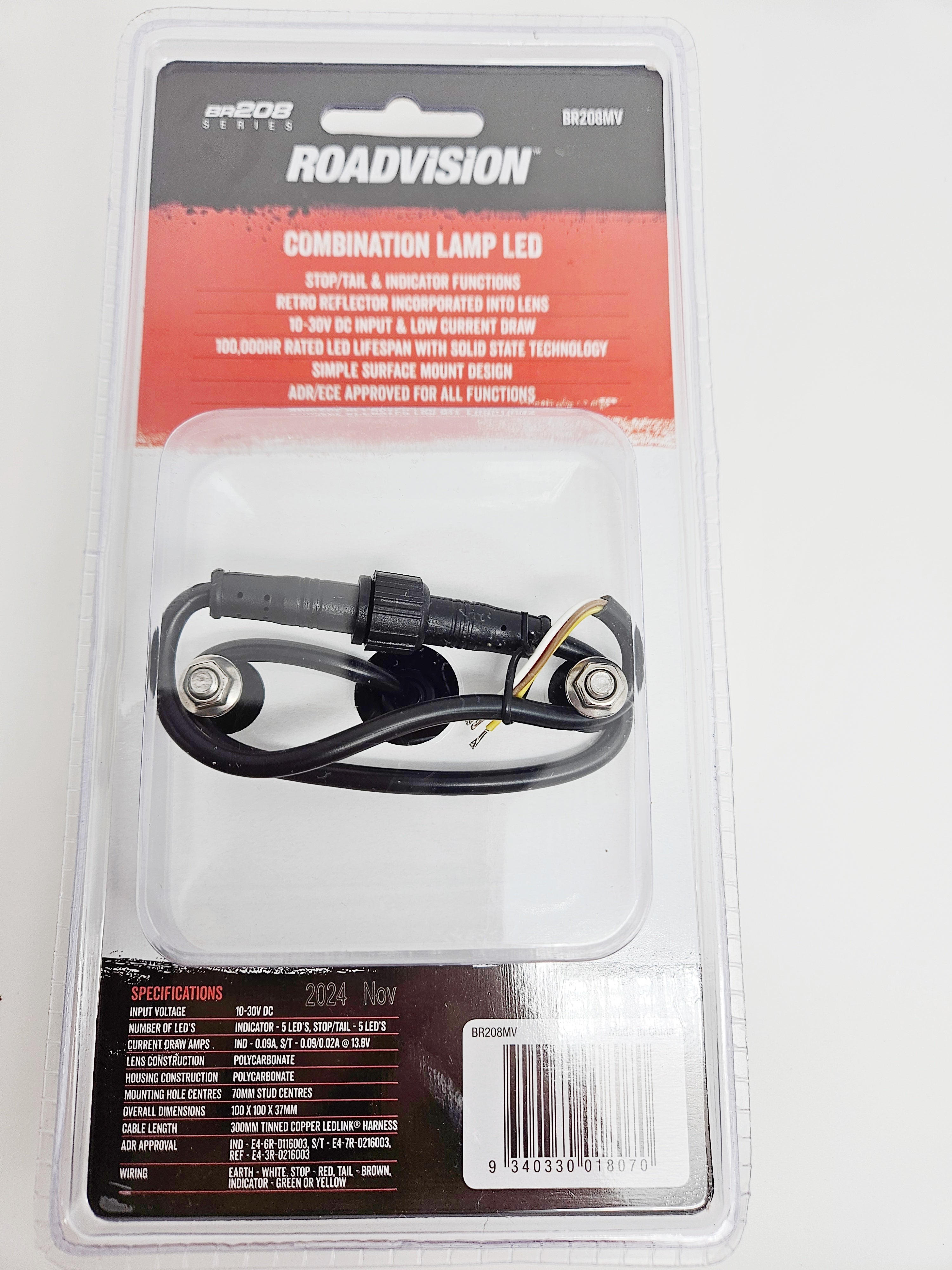 Roadvision LED Rear Combination Lamp 10-30V Stop/Tail/Ind/Ref Surface Mnt 100x100mm
