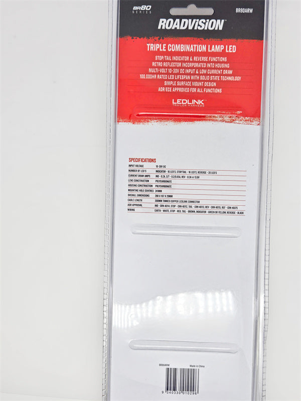 Roadvision LED Rear Combination Lamp 10-30V Stop/Tail/Ind/Rev IP67 Surface Mount 288x107mm