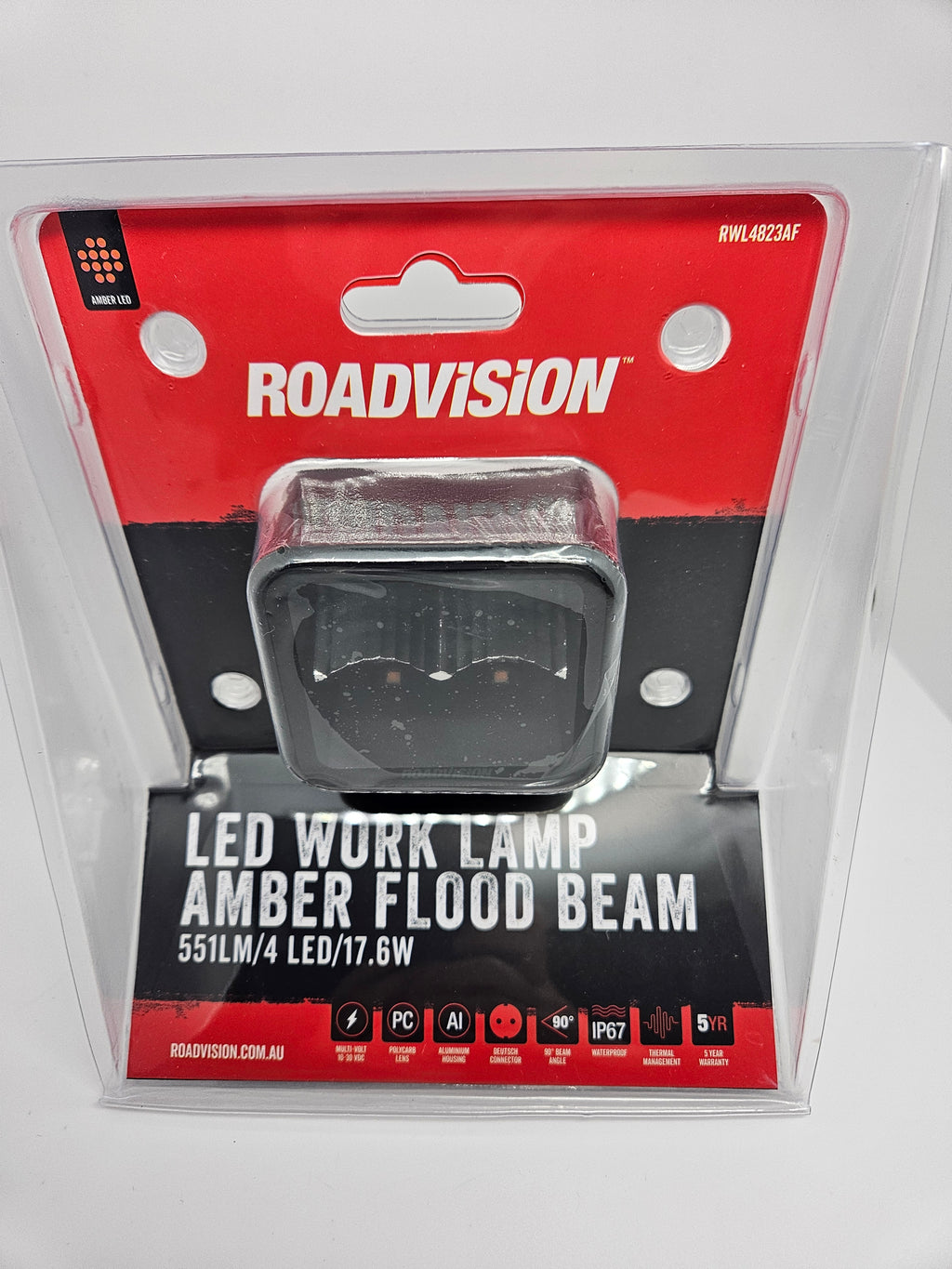 Roadvision LED Work Light Square 10-30V 4x4W 18W 551lm Flood Beam IP67 Amber
