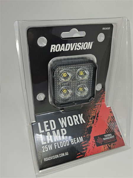 Roadvision 25W LED Work Light Flood Beam Compact 10-30V 2200lm TMT IP67