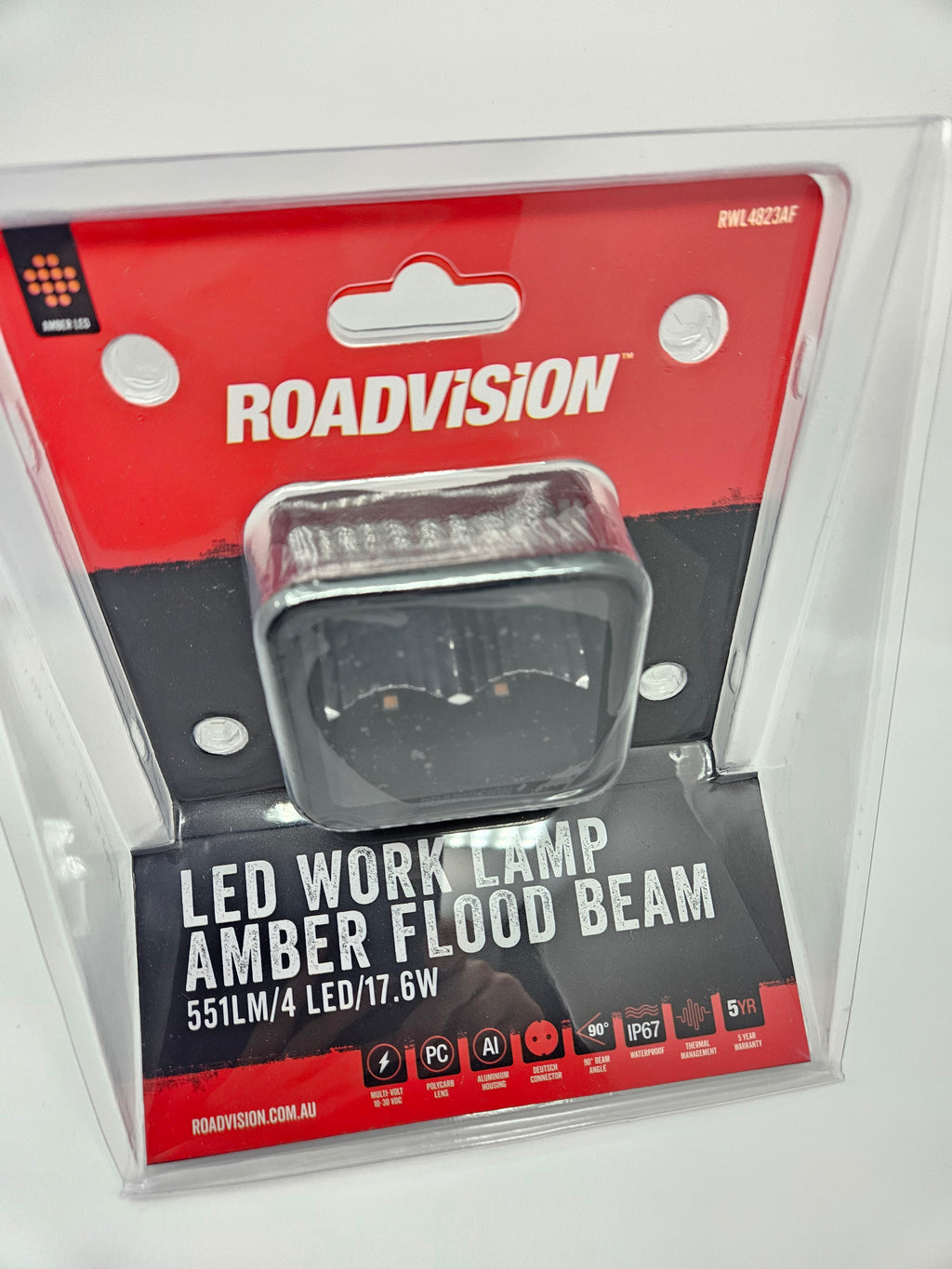 Roadvision LED Work Light Square 10-30V 4x4W 18W 551lm Flood Beam IP67 Amber