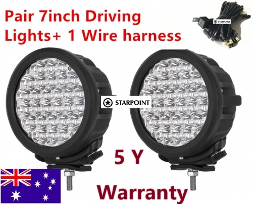 Pair Powerful 7 Inch LED Driving Spotlight, Round Off road Driving Lights + Wiring kits