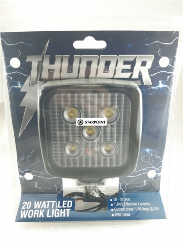 Thunder LED Work Light 20 Watt Square 5 x  Cree IP67 10-32v - Fast Aus Post